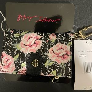 Betsey Johnson Black Floral Card Case with Pink Roses